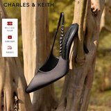CHARLES&KEITH质感链条尖头高跟凉鞋子女鞋生日礼物送女友CK1-60280377 Black黑色 39 (250)
