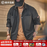 马登工装山系深灰口袋衬衫美式休闲免烫抗皱宽松长袖衬衣叠穿外套男 深灰色 S