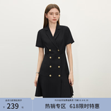范思蓝恩正式气质通勤连衣裙女夏季收腰显瘦面试西装裙 黑色 XL