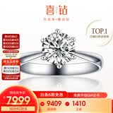 喜钻【现货闪发】天然真钻铂金钻戒女六爪结婚钻石戒指送女友生日礼物 【免费升级GIA】1克拉H色SI-现货