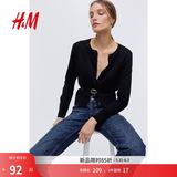 H&M女装毛针织衫夏季慵懒风休闲打底衫短款开衫内搭外套0579541 黑色001 M 165/96
