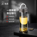 希诺单层玻璃杯男户外大容量水杯便携带提环车载透明泡茶杯子450mL