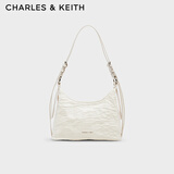 CHARLES&KEITH褶皱仿油蜡皮手提单肩腋下包女生日礼物送女友CK2-40271360 CK2-40271360Cream奶白色 M