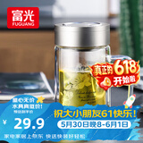 富光双层玻璃杯商务泡茶杯子大容量耐热办公水杯过滤带把银色320ml