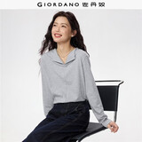 佐丹奴2026年春新款纯棉t恤衫纯色破骨小V翻领长袖T恤女13325790