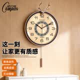 康巴丝（Compas）挂钟客厅静音摆钟创意新中式时钟卧室石英钟表挂墙8267玫金黑铝盘