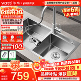 华帝（VATTI）厨房水槽S2 手工大双槽洗菜盆洗碗盆水池304不锈钢左右分区