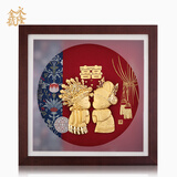 永隆金号 创意高档金箔画喜结良缘新婚摆件送闺蜜朋友结婚订婚礼物礼品 加大号30*30CM-A款 加大号30*30CM刻字
