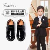 斯纳菲男童皮鞋春秋儿童休闲校园学生鞋演出黑皮鞋中大童软底鞋亮黑36