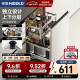 悍高（HIGOLD）拉篮304不锈钢厨房橱柜双层调味篮带阻尼导轨 450柜2层-PDL系列调味篮