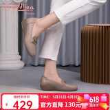 金利来（Goldlion）女鞋妈妈皮鞋一脚蹬浅口女单鞋坡跟圆头乐福鞋 G662330071 杏色37