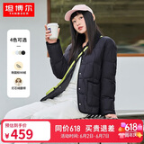 坦博尔羽绒服女短款翻领韩版宽松女士灯芯绒外套TD236266 黑色 160 
