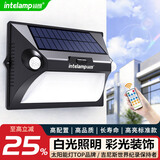 颖朗太阳能灯户外照明人体感应灯新农村庭院壁灯家用室外防水人来高亮 【白光照明+彩光装饰】一体式丨含遥控 智能光控+人体感应