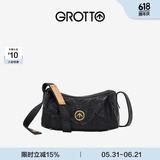 GROTTO个乐黑石包小号迷你号植鞣绵羊皮单肩斜挎软包礼物 黑石S水波纹金标