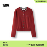 森马（Semir）骐骥红色毛衣女圆领刺绣含羊毛毛衫25冬亲肤柔暖上衣109725106001