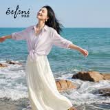 伊芙丽（eifini）秦岚代言【经典延续】优雅百搭休闲显瘦高腰雪纺蛋糕长款半裙女 米白 M 105-120斤