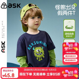 ASK JUNIOR【假两件】儿童长袖T恤26春中大童怪兽图案小童打底衫男童上衣