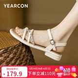 意尔康凉鞋女水钻一字带凉鞋百搭气质仙女风罗马凉鞋 26135W米白37