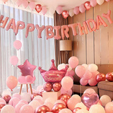 极度空间 生日场景布置女孩生日气球儿童道具氛围装饰快乐装扮粉色套餐