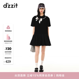 DZZIT【爆款补单】地素春夏甜酷少女黑白撞色蝴蝶结绣花连衣裙女 黑色 XS