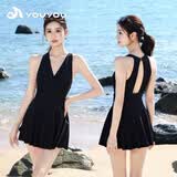 佑游泳衣女士连衣裙遮肚显瘦保守游泳馆速干游泳装三件套15038黑色2XL