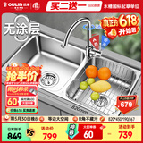 欧琳（OULIN）厨房水槽双槽洗菜盆双槽0涂层SUS304不锈钢加厚洗碗槽左右任选