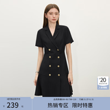 范思蓝恩正式气质通勤连衣裙女夏季收腰显瘦面试西装裙 黑色 XL