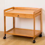 艾品可移动长头边柜角几小茶几收纳置物架客厅边几桌电话架茶叶架茶水柜床头小桌子家用小户型 原色二层带抽屉边几推车 带轮可移动