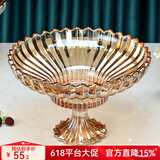 花语四季玻璃水果盘欧式家用客厅茶几高档轻奢零食糖果干果收纳盘大号盘子 莲花果盘（玻璃高脚）