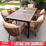 御藤美家（ROYAL RATTAN）户外桌椅别墅庭院花园桌椅休闲露台藤椅塑木桌组合室外编藤桌椅 6椅+160cm咖啡桌
