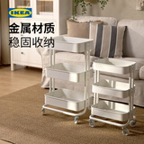 宜家（IKEA）拉斯克家居小推车置物架移动茶水桌书包架客厅厨房收纳架 小号28×38×61cm带盖｜蓝灰色