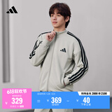 adidas经典休闲三条纹长袖套装男女秋季阿迪达斯官方轻运动   珍珠烟灰(推荐选大一码)   L