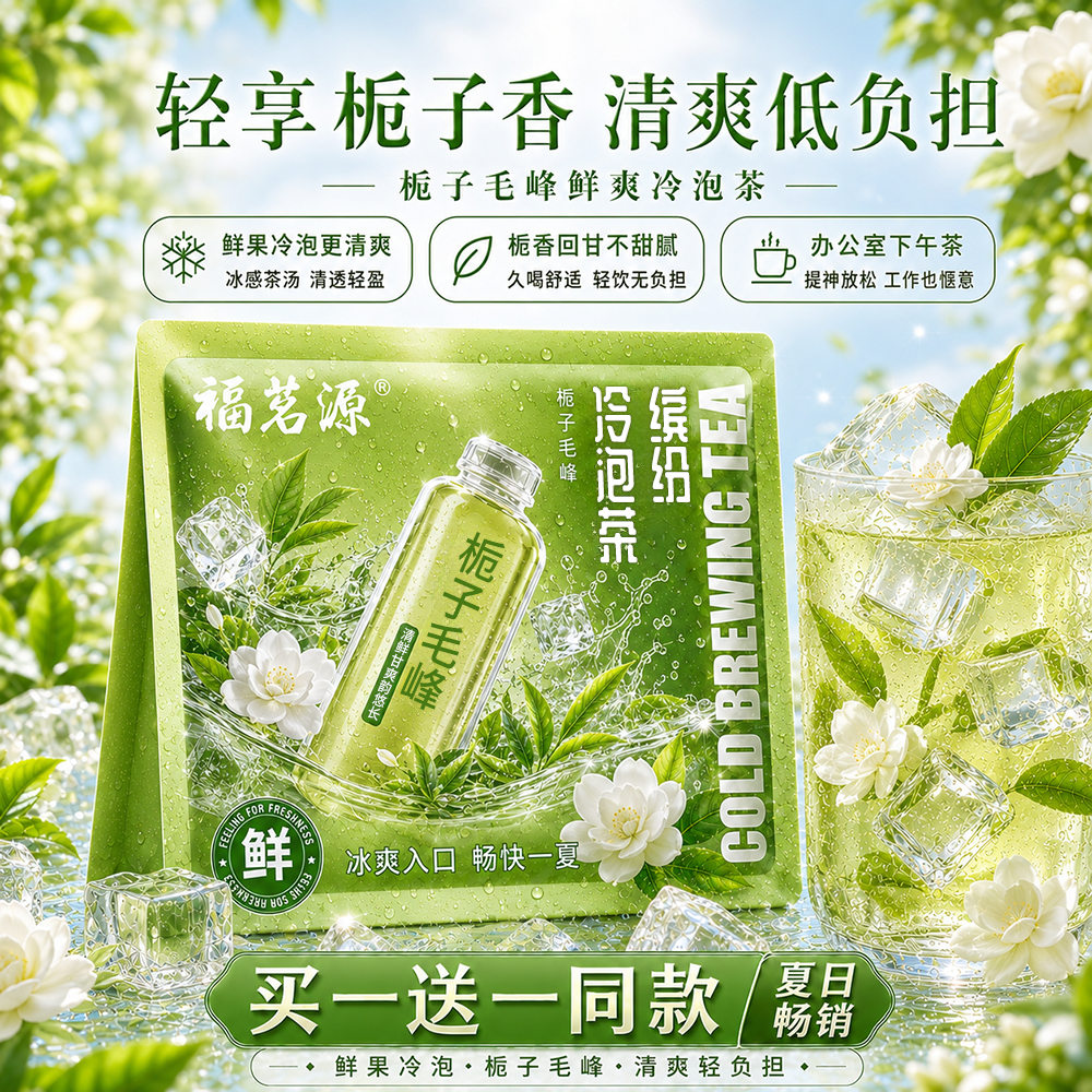 福茗源花茶 栀子毛峰冷泡茶绿茶茶包花茶下午茶0香精0糖0脂饮料10包饮品