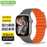 MSSM适用苹果手表表带S12/S11 Apple iWatch手表磁吸表带S10/9/8/SE3/Ultra4硅胶表带 鲜橙配灰38-42