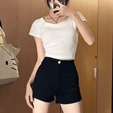 梵昇昱黑色牛仔短裤女夏季新款百搭高腰显瘦ins潮辣妹风外穿弹力热裤子 黑色高腰短裤 M 【95-105斤】