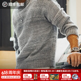 马登工装美式复古渐变条纹毛衣男春冬美拉德套头圆领混纺男士针织衫 铅灰色 L