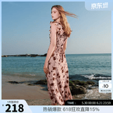 三彩2025秋款U领浪漫碎花雪纺裙印花大摆连衣裙长裙M 肉桂粉花卉 L 165/88A
