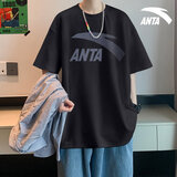安踏（ANTA）t恤男士短袖夏季新款圆领潮流大logo纯色舒适透气跑步上衣运动服 -5基础黑/灰标 L (175) 适合120-140斤