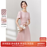 尚都比拉设计感拼接连衣裙夏季高级感气质百褶裙小个子中长裙子 粉陶色 XL