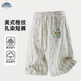 顶峰保罗（Dingfengbaoluo）美式格纹短裤夏季男宽松复古扎染简约五分裤DJS88白色3XL