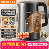 苏泊尔（SUPOR）1.5L侧显温度烧水壶316L不锈钢5段调温 恒温水壶 母婴冲奶粉小容量电热水壶SW-15J72L【价保618】