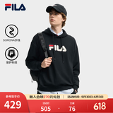 FILA 斐乐情侣款男女连帽卫衣冬季新款休闲宽松加绒保暖长袖上衣 【常规款】正黑色-BK XS 160/84A/XS