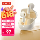 海威特（HAVIT）真无线半入耳式蓝牙耳机音乐游戏运动耳机通话降噪低延迟长续航通用苹果小米华为手机 流金白
