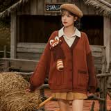 森女部落原创狂野美拉德棕色系熊猫复古风慵懒风毛衣外套初秋新款女装 棕色毛衣（单件） 单件 S