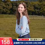 betu女装秋季新款毛针织衫格子布包钮字母绣花长袖女2508T02 浅蓝 M
