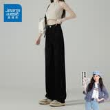 真维斯（Jeanswest）复古蓝阔腿牛仔裤女款春夏新款高腰垂感直筒宽松小个子拖地裤子女 黑色长裤 XL