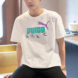 彪马（PUMA）t恤男短袖 2025夏季新款时尚上衣印花T恤纯棉半袖宽松圆领短袖男 白色/店长推荐 M