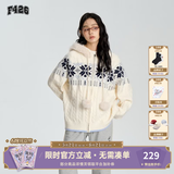 F426官方店国潮牌春季新款情侣高级慵懒连帽毛领费尔岛毛衣 米白色 现货 S
