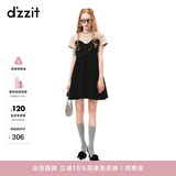 DZZIT地素夏季甜酷少女假两件绣花工艺蝴蝶连衣裙3H2O4561A 黑色 XS