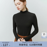 范思蓝恩22FS4378亲肤软糯半高领修身打底衫女秋冬内搭长袖针织衫 黑色 M